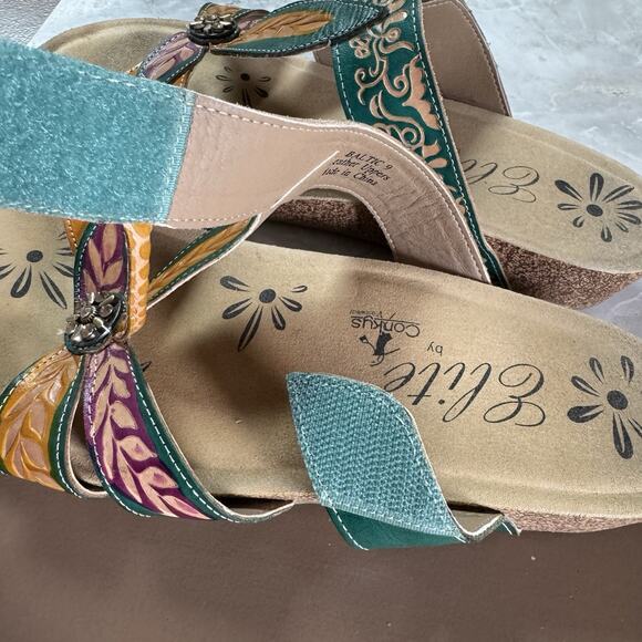 Elite By Corky’s Sandals 9 Womens Hippie Boho Adjustable Strap Artsy Tropical - Picture 5 of 8